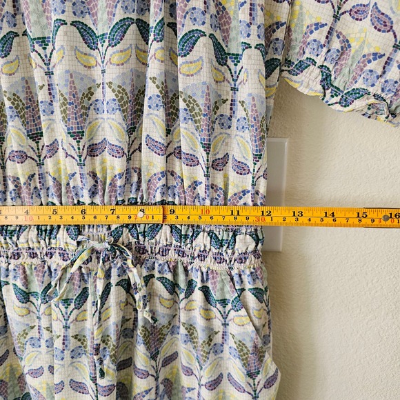 TORY BURCH Silk Mosaic Provence Pompeii Tassels/Smocked Off Shoulder Romper Sz M - Picture 11 of 13